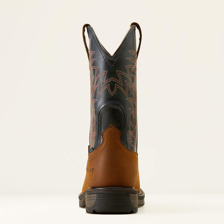 Ariat WorkHog CSA Waterproof Wide Square Toe Metguard Composite Toe Work Boot in Dark Copper, heel view