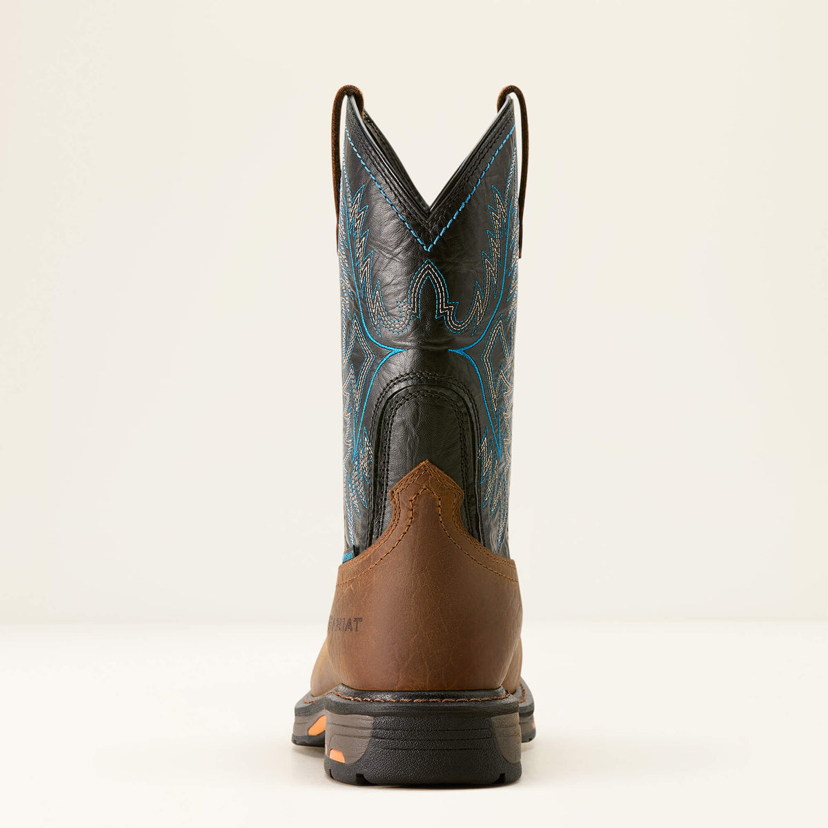 Ariat WorkHog CSA Waterproof Wide Square Toe Composite Toe Work Boot in Tumbled Bark, heel view