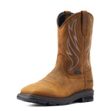 Ariat Sierra Shock Shield Waterproof Wide Square Toe Work Boot in Distressed Brown, three-quarter front view
