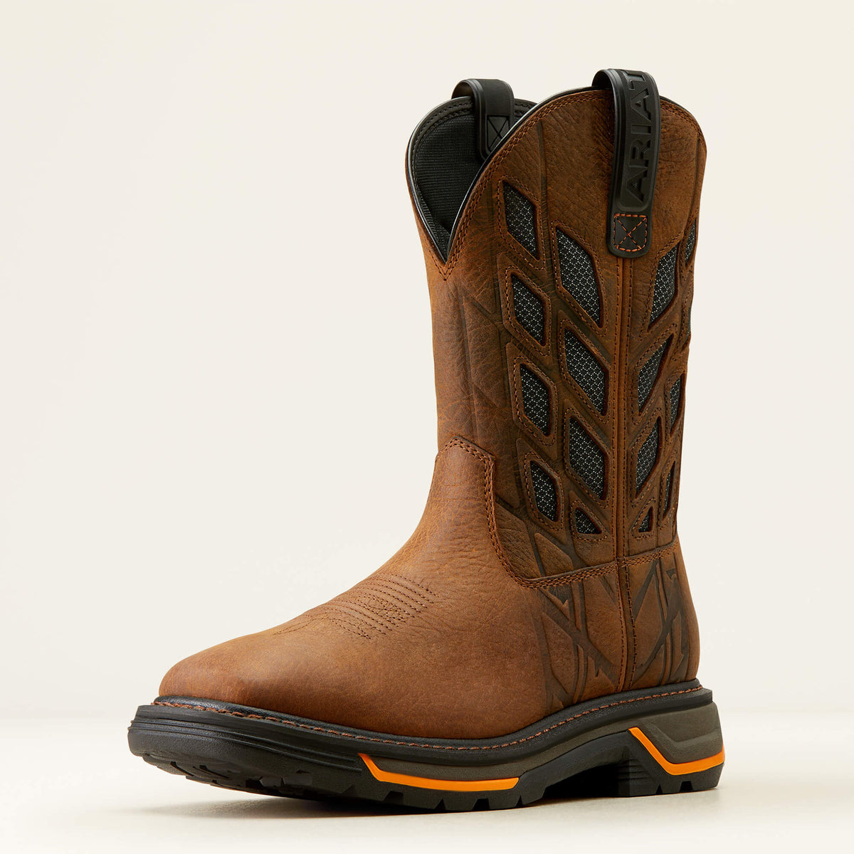 Ariat Big Rig Tread VentTEK Wide Square Toe  Work Boot in Earth, three-quarter front view
