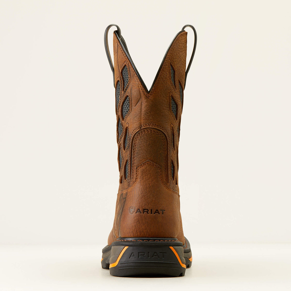 Ariat Big Rig Tread VentTEK Wide Square Toe  Work Boot in Earth, heel view