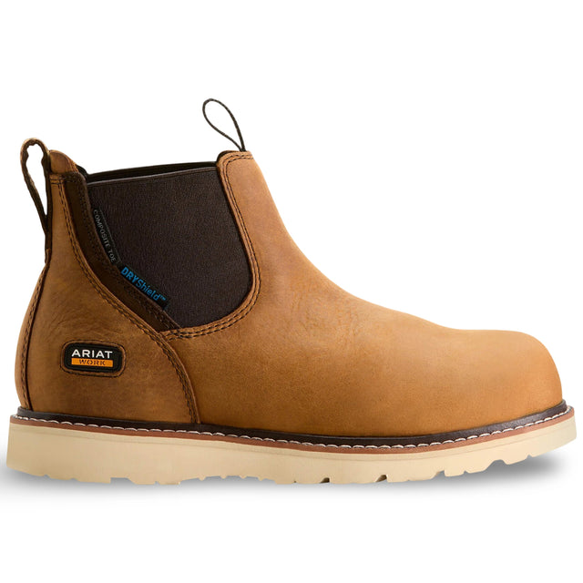 Ariat Rebar Wedge Chelsea Waterproof Composite Toe Work Boot in Antique Brown, side view
