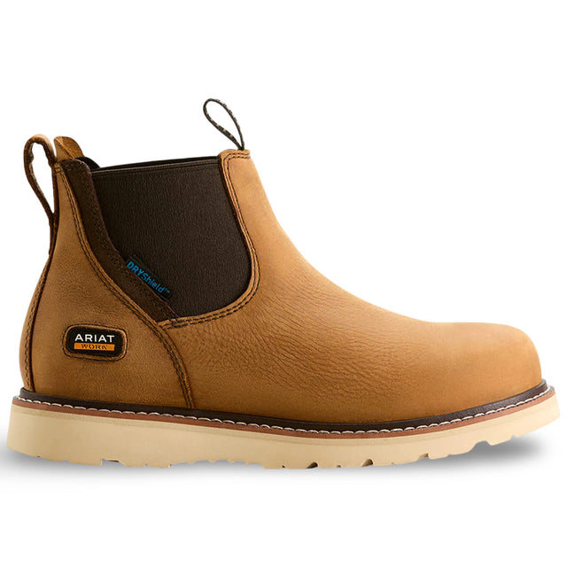 Ariat Rebar Wedge Chelsea Waterproof Work Boot in Antique Brown, side view