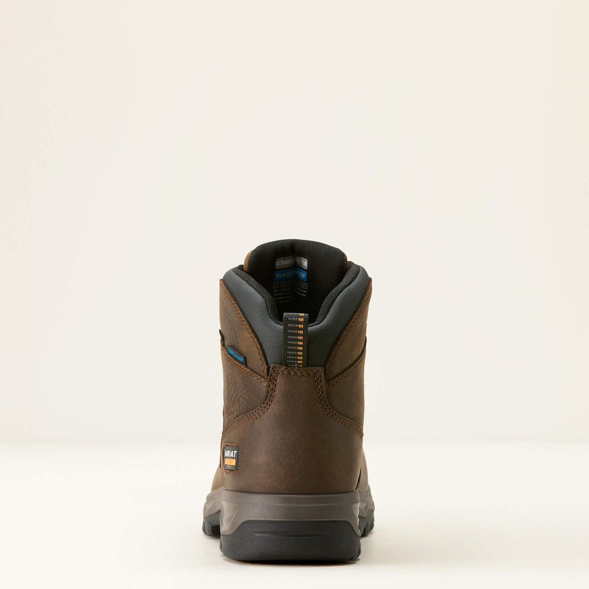 Ariat Turbo Duratread 6" Waterproof Carbon Toe Work Boot in Dark Brown, heel view