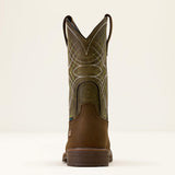 Ariat Activator Waterproof Wide Square Toe Steel Toe Work Boot in Dark Brown, heel view