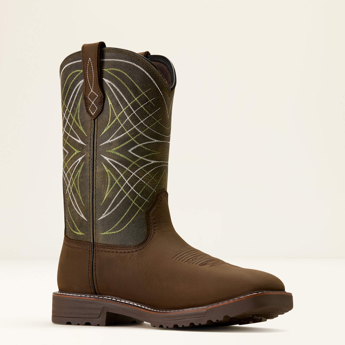 Ariat Activator Waterproof Wide Square Toe Steel Toe Work Boot in Dark Brown, medial view