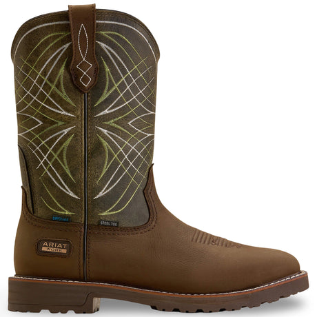 Ariat Activator Waterproof Wide Square Toe Steel Toe Work Boot in Dark Brown, side view