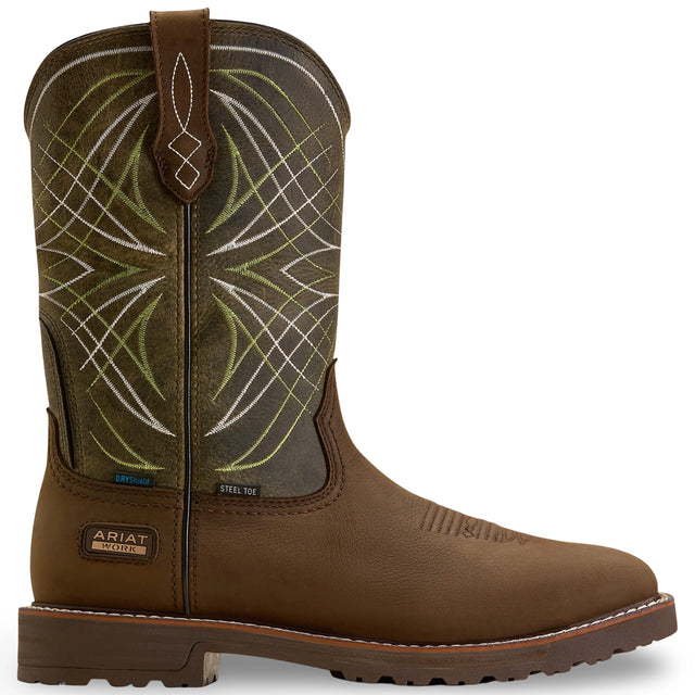 Ariat Activator Waterproof Wide Square Toe Steel Toe Work Boot in Dark Brown, side view