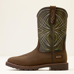 Ariat Activator Waterproof Wide Square Toe Steel Toe Work Boot in Dark Brown, side view