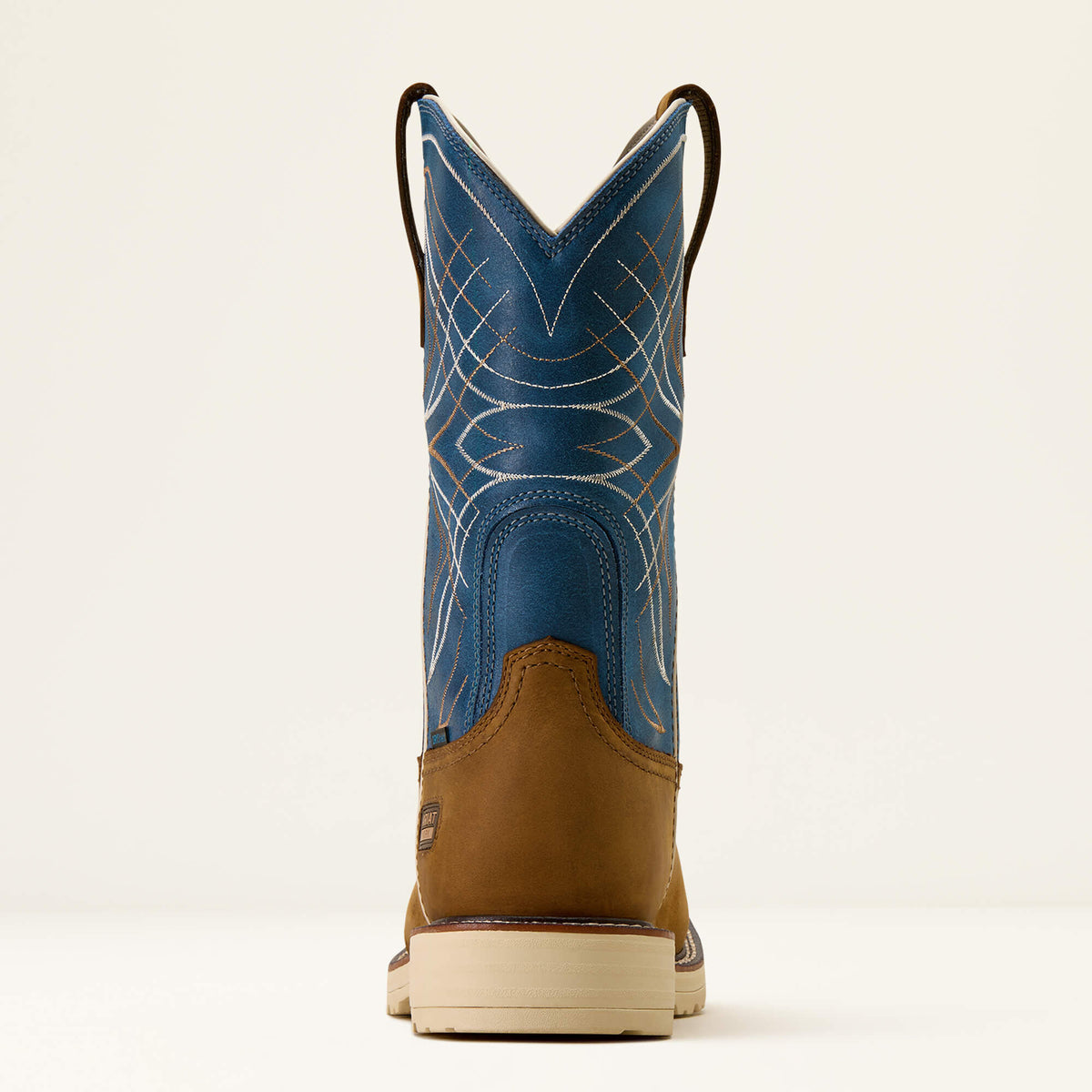 Ariat Activator Waterproof Wide Square Toe  Work Boot in Dusted Brown, heel view