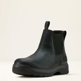 Ariat Turbo Chelsea Waterproof Work Boot in All Black, three-quarter front view