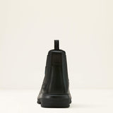 Ariat Turbo Chelsea Waterproof Work Boot in All Black, heel view