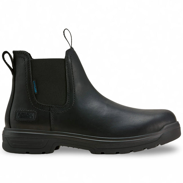 Ariat Turbo Chelsea Waterproof Work Boot in All Black, side view
