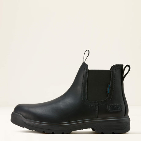 Ariat Turbo Chelsea Waterproof Work Boot in All Black, side view