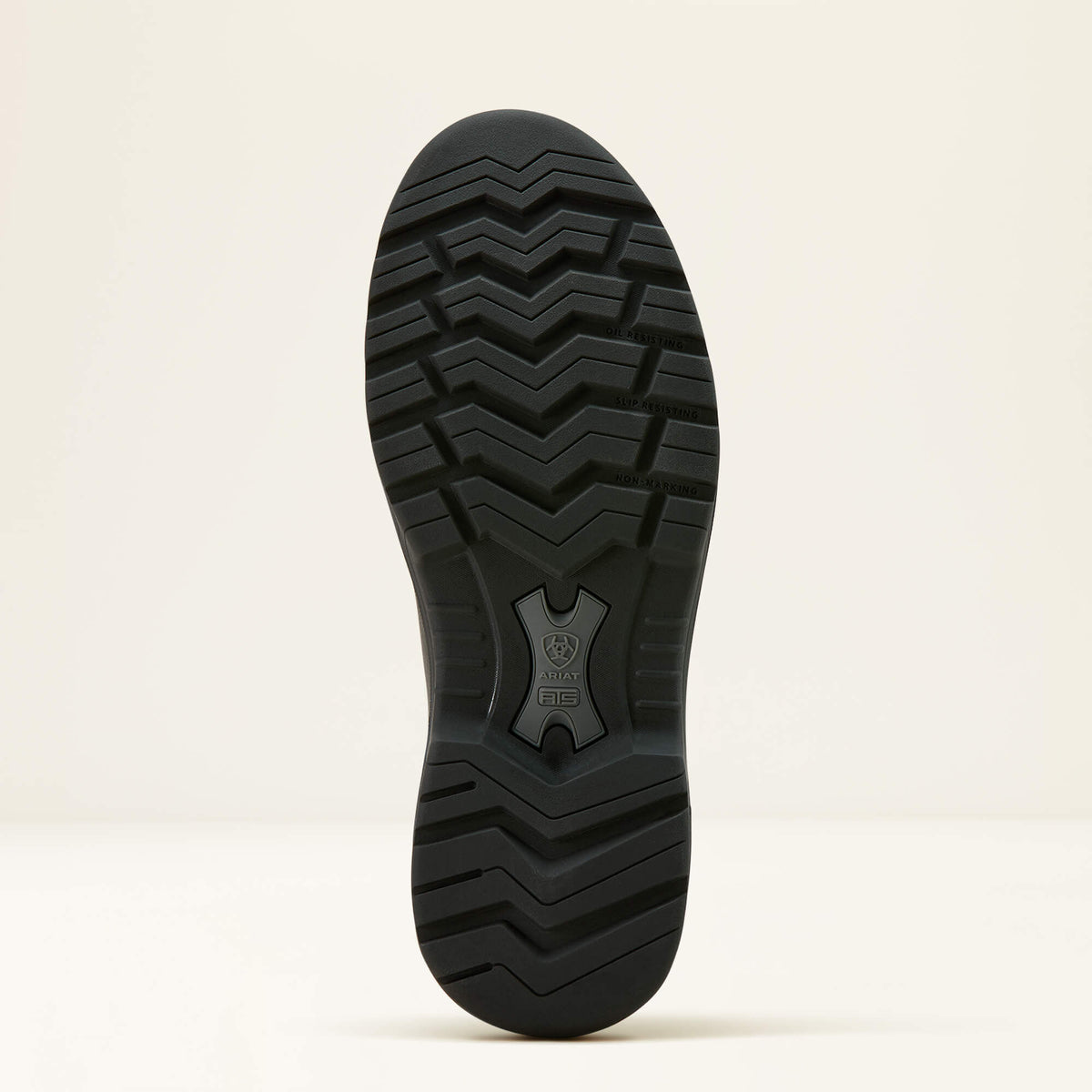 Ariat Turbo Chelsea Waterproof Work Boot in All Black, sole view