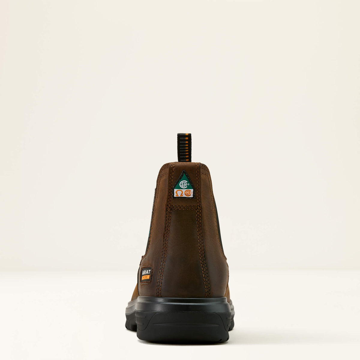 Ariat Turbo Chelsea CSA Waterproof Carbon Toe Work Boot in Rich Brown, heel view
