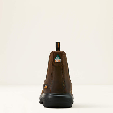 Ariat Turbo Chelsea CSA Waterproof Carbon Toe Work Boot in Rich Brown, heel view