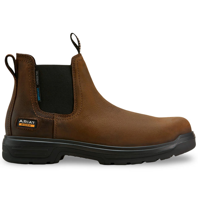 Ariat Turbo Chelsea CSA Waterproof Carbon Toe Work Boot in Rich Brown, side view