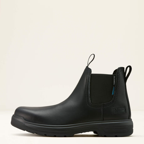 Ariat Turbo Chelsea CSA Waterproof Carbon Toe Work Boot in All Black, side view