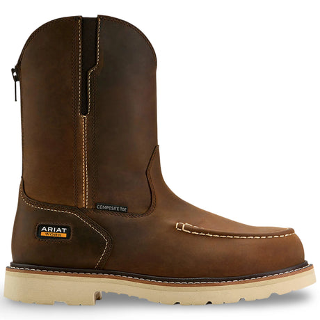 Ariat Rebar Lift Pull On Moc Toe Composite Toe Work Boot in Distressed Brown, side view