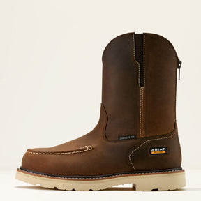 Ariat Rebar Lift Pull On Moc Toe Composite Toe Work Boot in Distressed Brown, side view