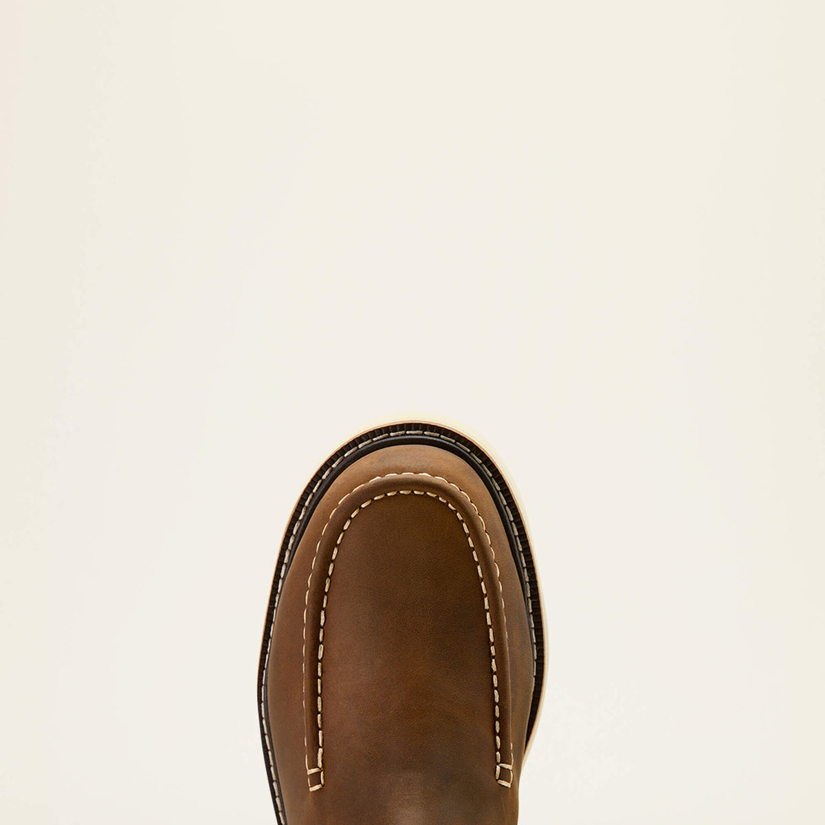 Ariat Rebar Lift Pull On Moc Toe Composite Toe Work Boot in Distressed Brown, toe view