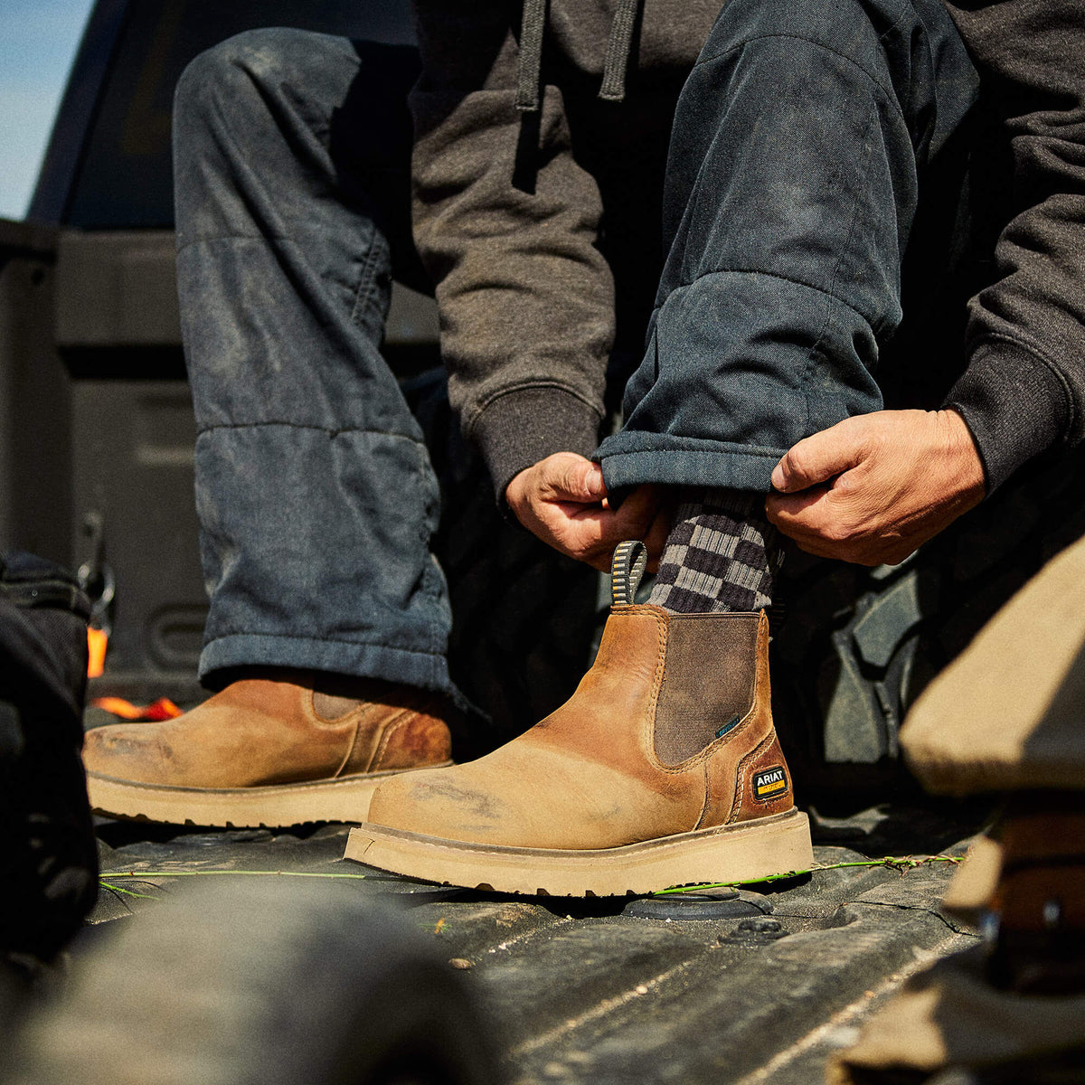 Ariat Rebar Wedge Chelsea Waterproof Work Boot in Distressed Brown, additional view