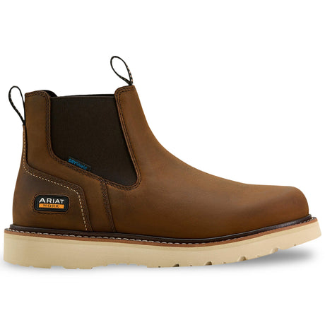 Ariat Rebar Wedge Chelsea Waterproof Work Boot in Distressed Brown, side view