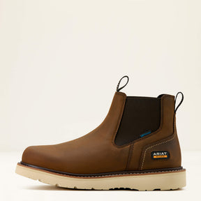 Ariat Rebar Wedge Chelsea Waterproof Work Boot in Distressed Brown, side view
