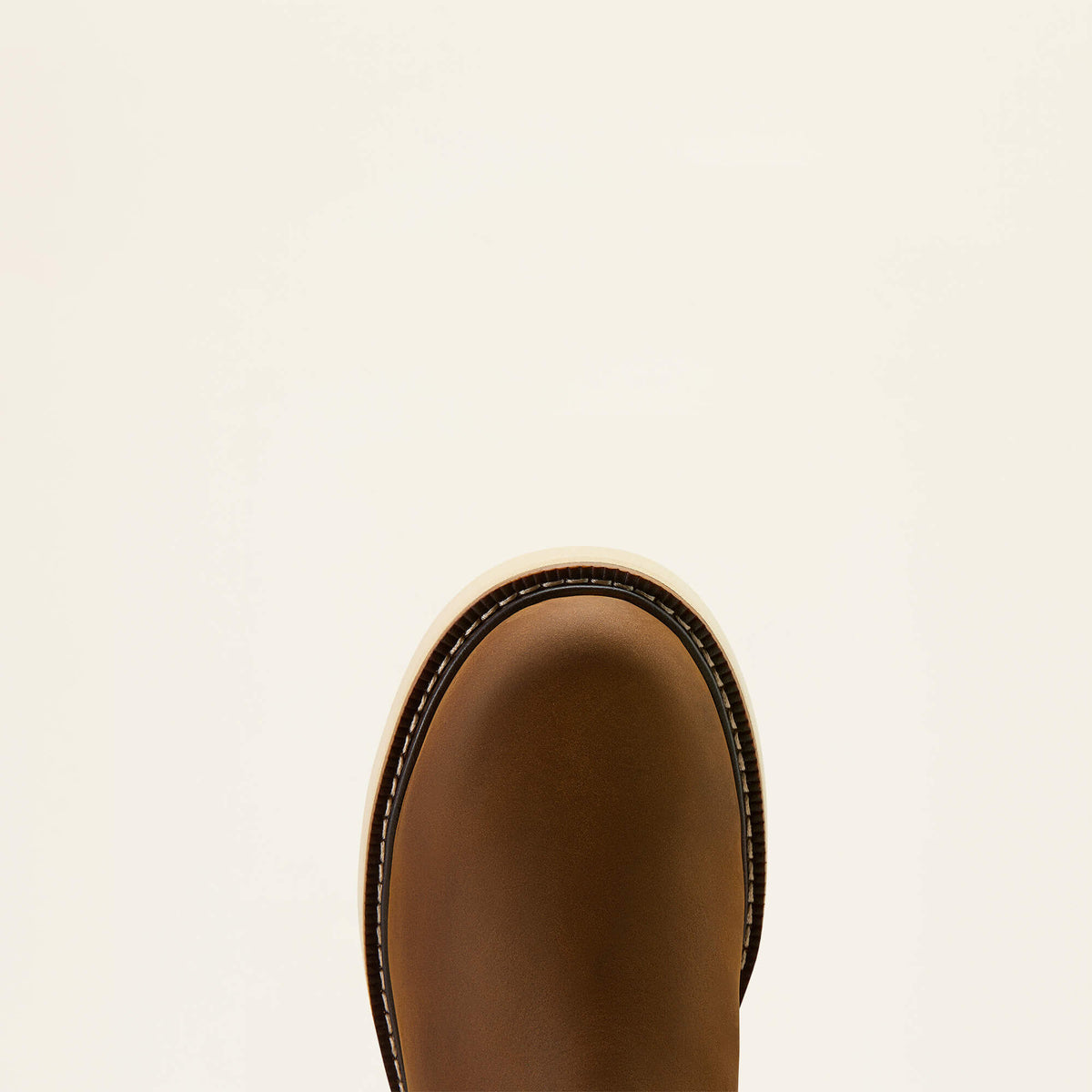 Ariat Rebar Wedge Chelsea Waterproof Work Boot in Distressed Brown, toe view