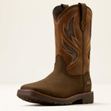 Ariat Activator  VentTEK Waterproof Wide Square Toe Steel Toe Work Boot in Dark Brown, three-quarter front view