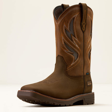 Ariat Activator  VentTEK Waterproof Wide Square Toe Steel Toe Work Boot in Dark Brown, three-quarter front view