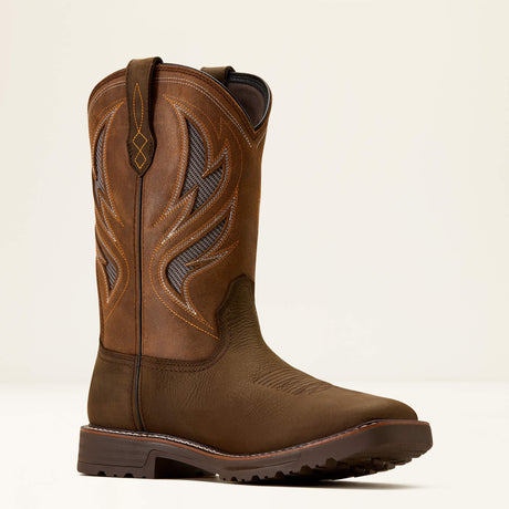 Ariat Activator  VentTEK Waterproof Wide Square Toe Steel Toe Work Boot in Dark Brown, medial view