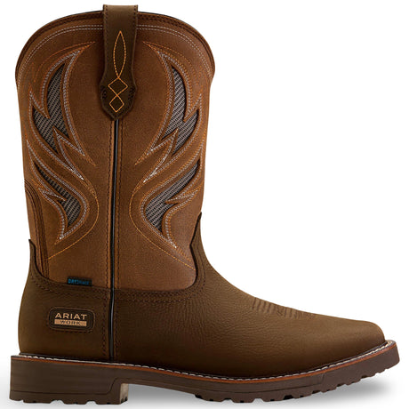 Ariat Activator  VentTEK Waterproof Wide Square Toe Steel Toe Work Boot in Dark Brown, side view