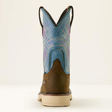 Ariat Activator Waterproof Wide Square Toe Steel Toe Work Boot in Dark Brown, heel view