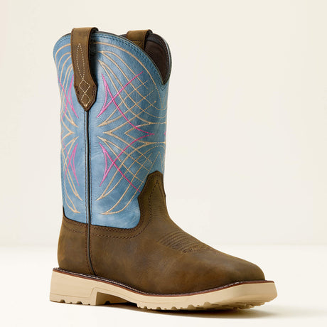 Ariat Activator Waterproof Wide Square Toe Steel Toe Work Boot in Dark Brown, medial view