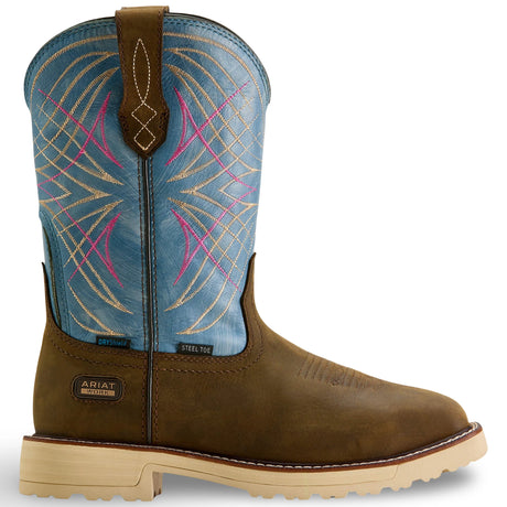 Ariat Activator Waterproof Wide Square Toe Steel Toe Work Boot in Dark Brown, side view
