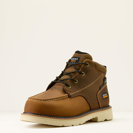 Ariat Rebar Lift Chukka MetGuard Composite Toe Work Boot in Distressed Brown, three-quarter front view