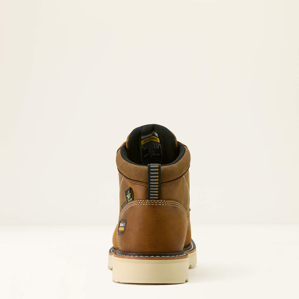 Ariat Rebar Lift Chukka MetGuard Composite Toe Work Boot in Distressed Brown, heel view