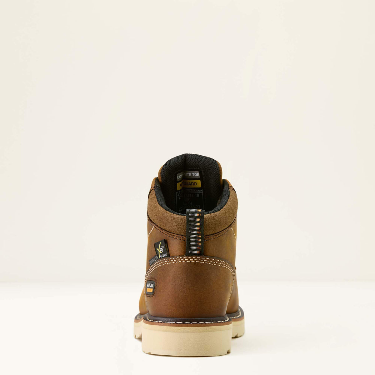 Ariat Rebar Lift Chukka MetGuard Composite Toe Work Boot in Distressed Brown, heel view