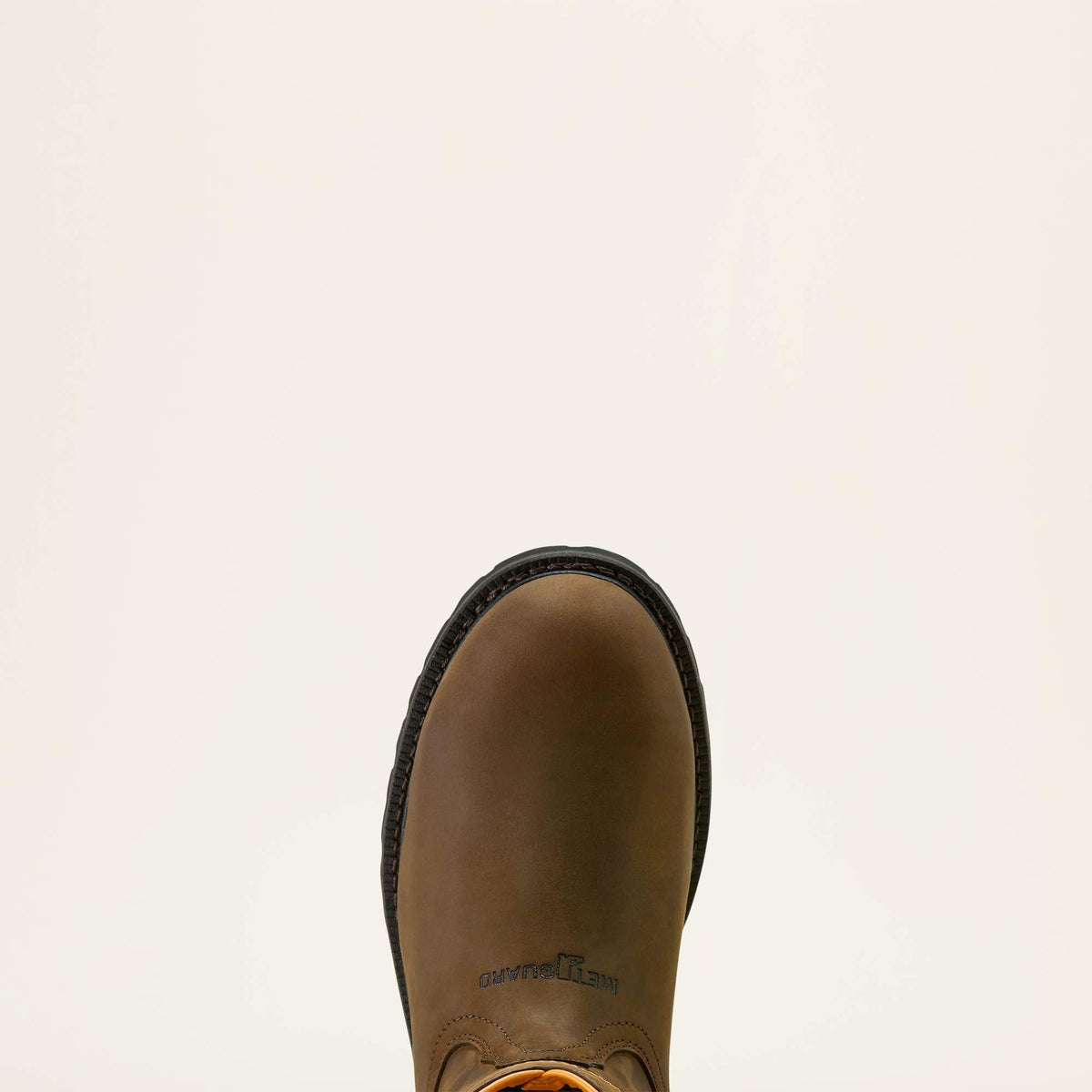 Ariat Longview Shock Shield MetGuard Waterproof Composite Toe Work Boot in Oily Distressed Brown, toe view