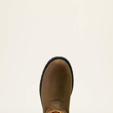 Ariat Longview Shock Shield MetGuard Waterproof Composite Toe Work Boot in Oily Distressed Brown, toe view