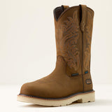 Ariat Activator Argo Waterproof Round Toe Composite Toe Work Boot in Distressed Brown, three-quarter front view