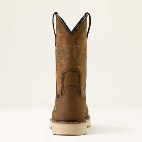 Ariat Activator Argo Waterproof Round Toe Composite Toe Work Boot in Distressed Brown, heel view