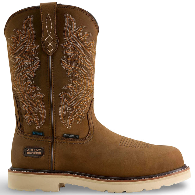 Ariat Activator Argo Waterproof Round Toe Composite Toe Work Boot in Distressed Brown, side view