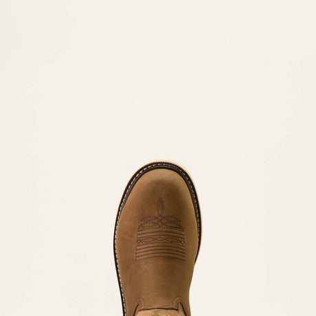 Ariat Activator Argo Waterproof Round Toe Composite Toe Work Boot in Distressed Brown, toe view