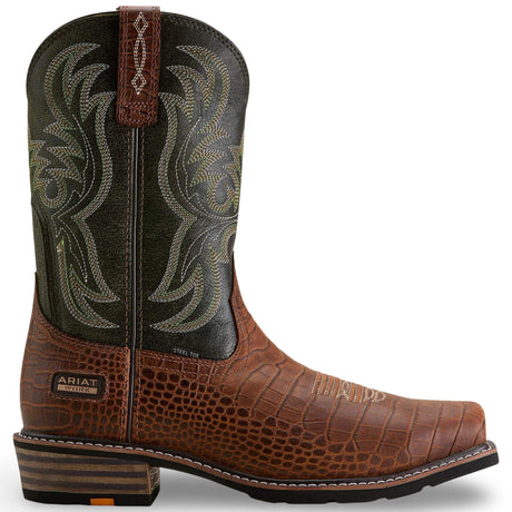Ariat Ironside Square Toe Steel Toe Work Boot in Brown Croco Print, side view