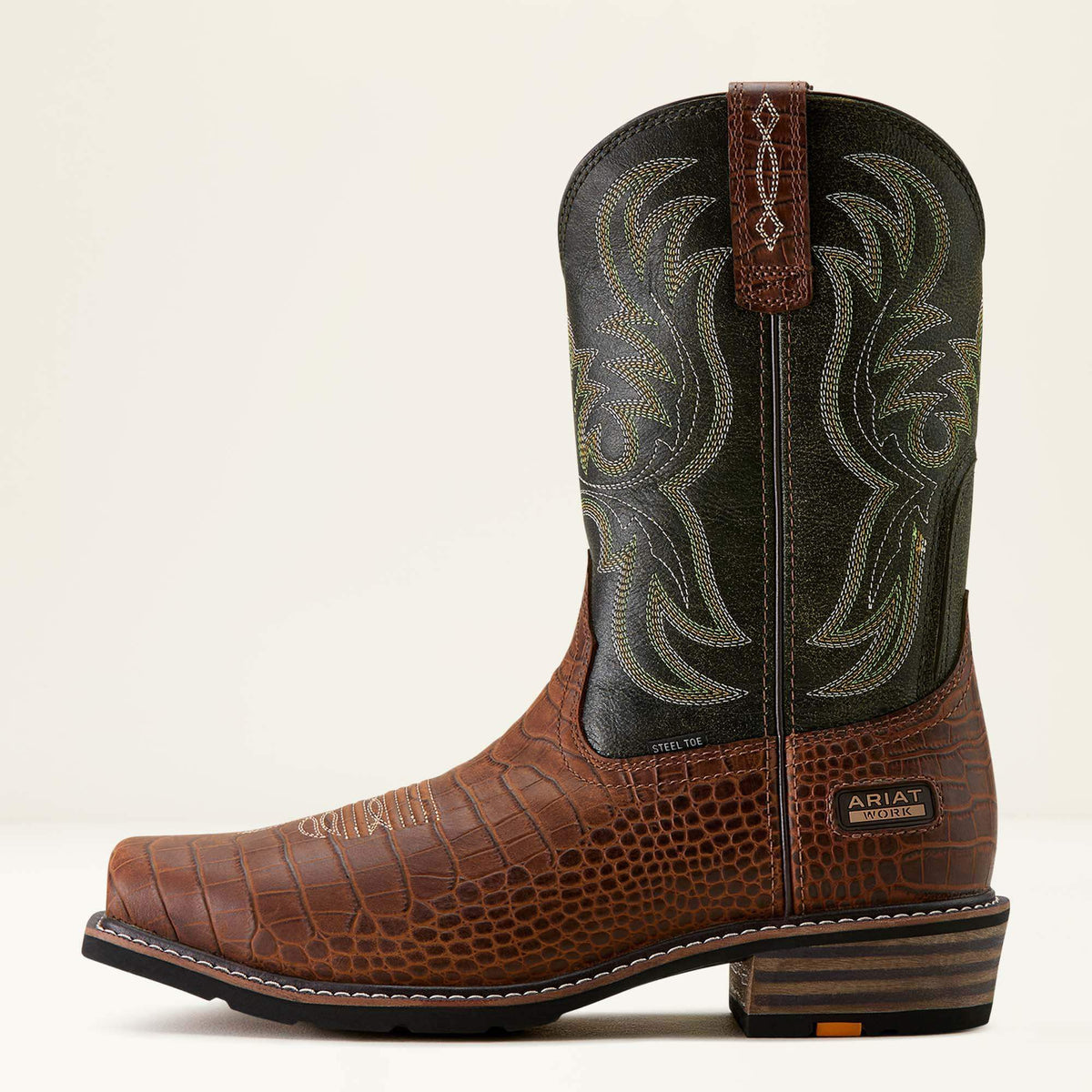Ariat Ironside Square Toe Steel Toe Work Boot in Brown Croco Print, side view