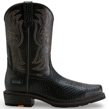 Ariat Ironside Square Toe Steel Toe Work Boot in Black Dragon Print, side view