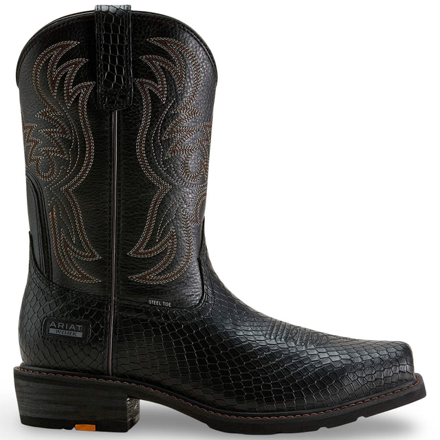 Ariat Ironside Square Toe Steel Toe Work Boot in Black Dragon Print, side view